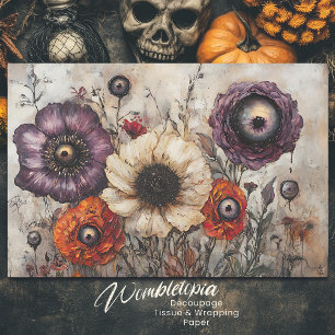Papel De Seda Flores Góticas com Decoupage Púrpura e Laranja de