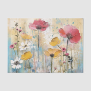 Papel De Seda Flores Grandes de Aquarela Rosa Escuro e Amarelo