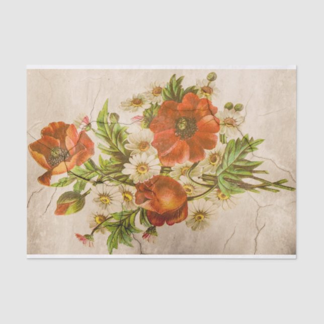 Papel De Seda Flores Grandes Laranja Queimadas e Pequenas Flores (Frente )