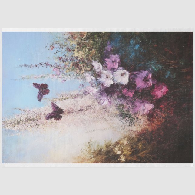 Papel De Seda Flores Impressionistas e Borboletas Decoupage (Frente )