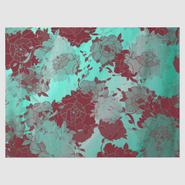 Papel De Seda flores japonesas padrões azuis (Frente )