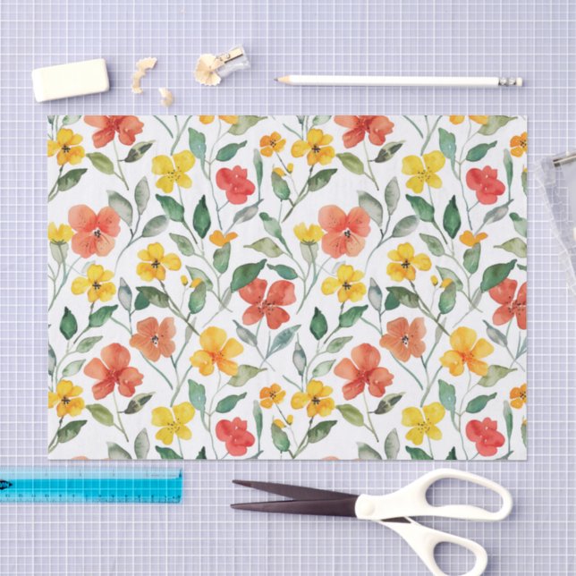 Papel De Seda Flores Laranja Amarelas Aniversário (Arte )
