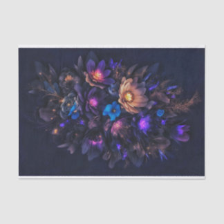 Papel De Seda Flores laranja claro, roxa profunda, azul e escura