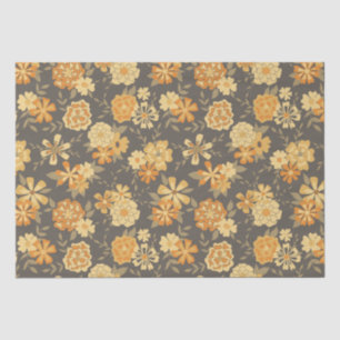 Papel De Seda Flores Laranja Douradas Amarelas Elegantes Em Cast