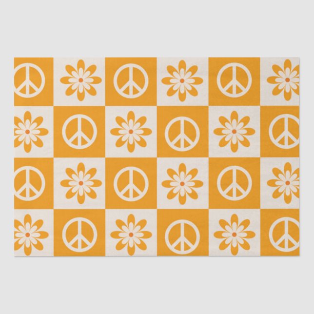 Papel De Seda Flores Laranja e Sinais de Paz Checos (Frente )