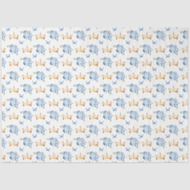 Papel De Seda Flores Lilás Azuis e Coroas Douradas (Frente )