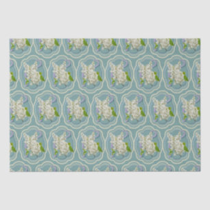 Papel De Seda Flores Liláticas Brancas com Moldura Verde Românti
