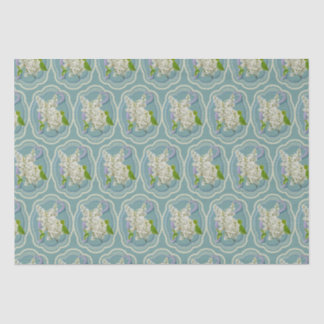 Papel De Seda Flores Liláticas Brancas com Moldura Verde Românti