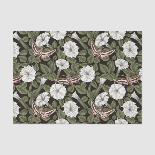 Papel De Seda Flores-lua e mariposas esfinas (Frente )