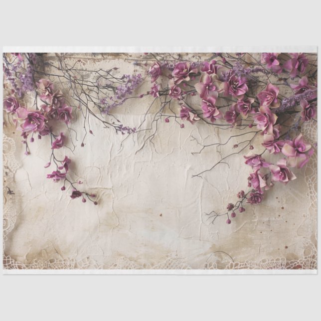 Papel De Seda Flores Magenta Shabby Chic, renda & mix mídia (Frente )