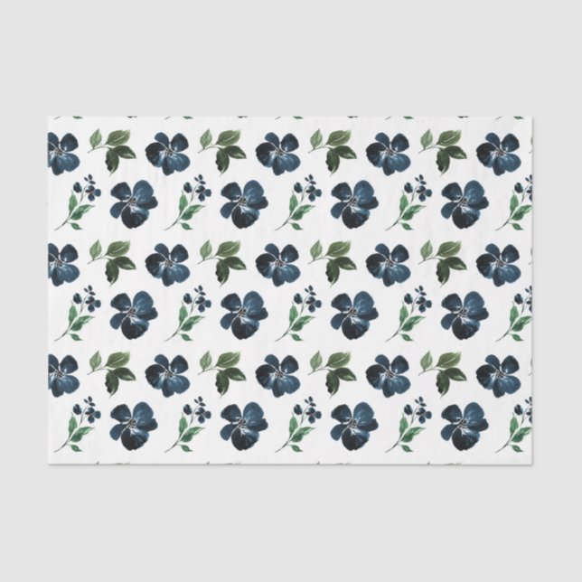 Papel De Seda Flores marinhos com Folhas Verdes (Frente )