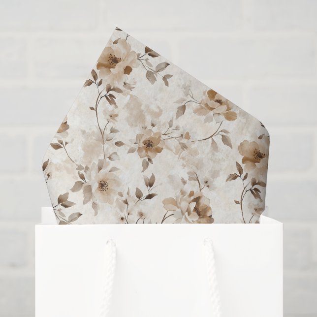 Papel De Seda Flores Marrons Creme Aniversário (Sacola de presentes)