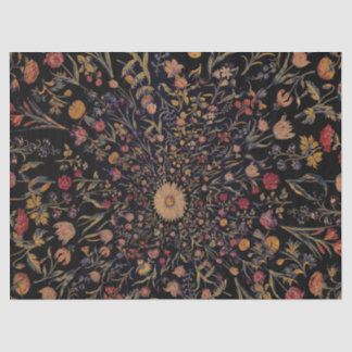 Papel De Seda Flores Medievais em Preto