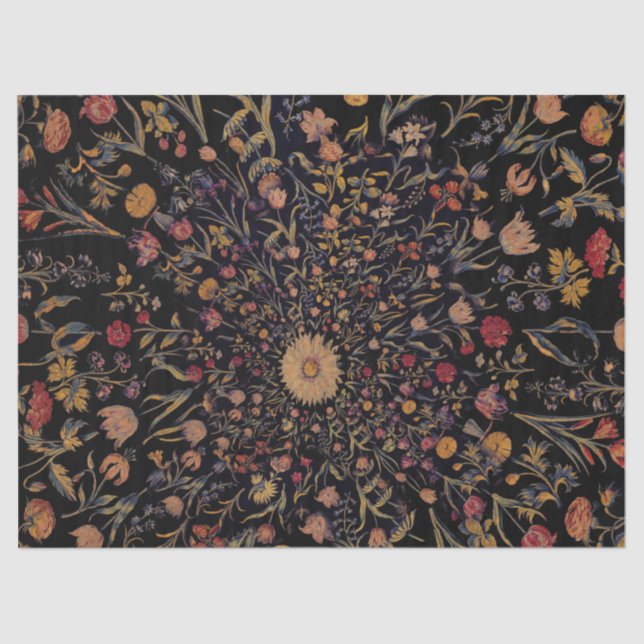 Papel De Seda Flores Medievais em Preto (Frente )