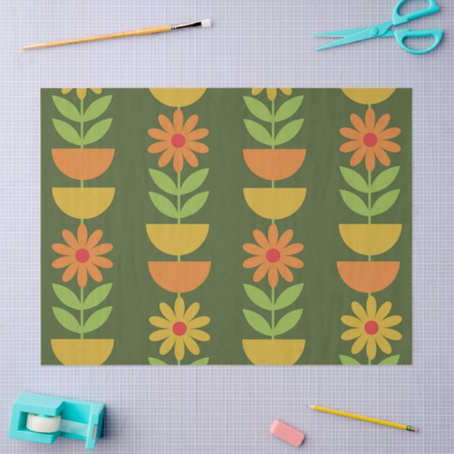 Papel De Seda Flores Mid Mod com semicírculos geométricos (Arte )