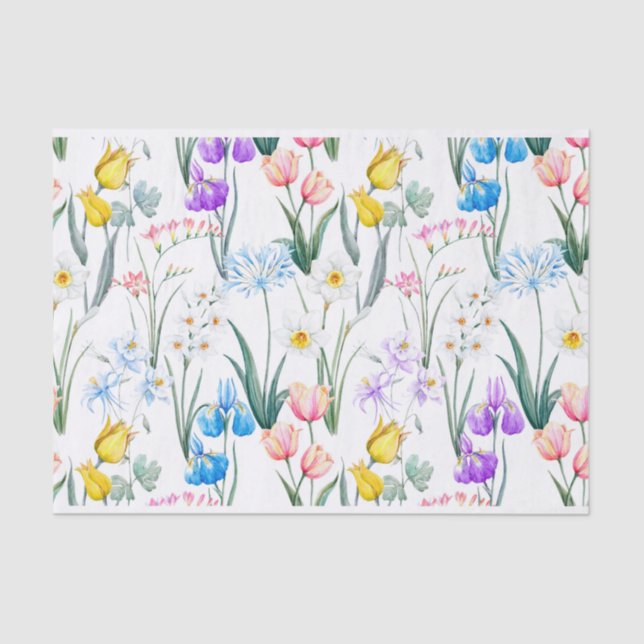 Papel De Seda Flores Mistas de Primavera, Narcisos Botânico (Frente )