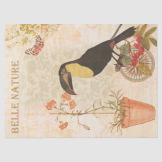 Papel De Seda Flores modernas cor-de-rosa-vítreas e aves