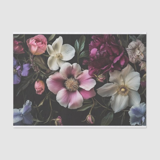 Papel De Seda Flores na Decoupage de Furtura de Fundo Preto (Frente )