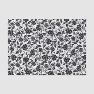 Papel De Seda Flores Negras e Cinzas