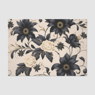 Papel De Seda Flores Negras no Padrão do bege