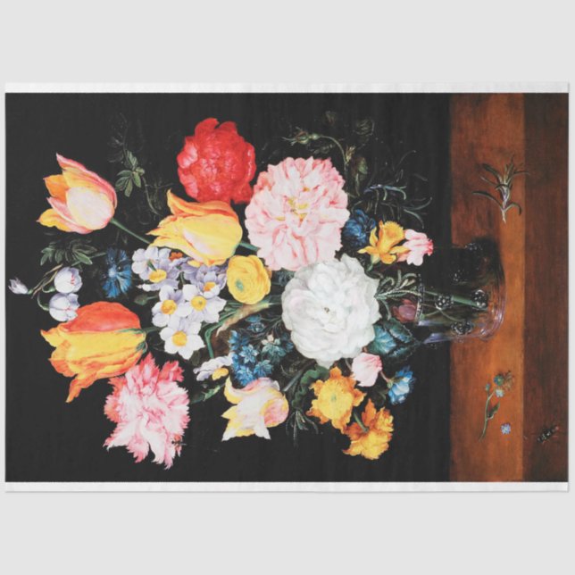 Papel De Seda Flores no Vaso, Jan Brueghel, o mais jovem (Frente )