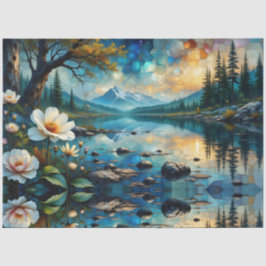 Papel De Seda Flores pálidas crescem ao longo do rio azul, Monta