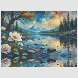 Papel De Seda Flores pálidas crescem ao longo do rio azul, Monta