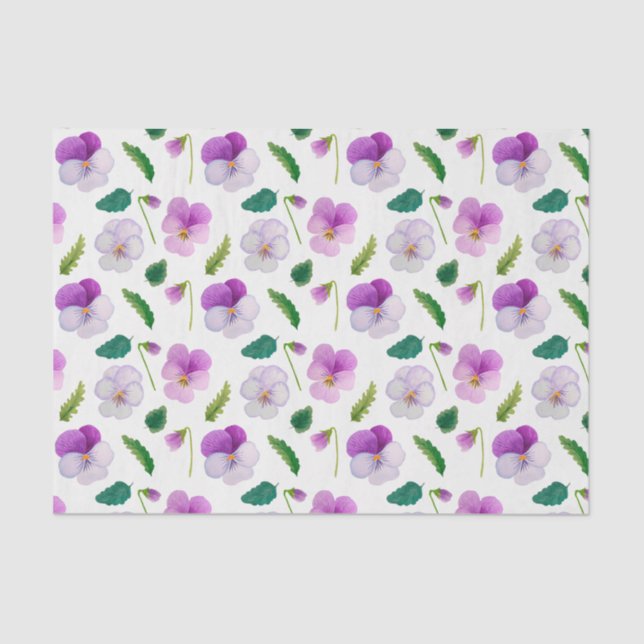 Papel De Seda Flores Pansy e Folhas Florais (Frente )