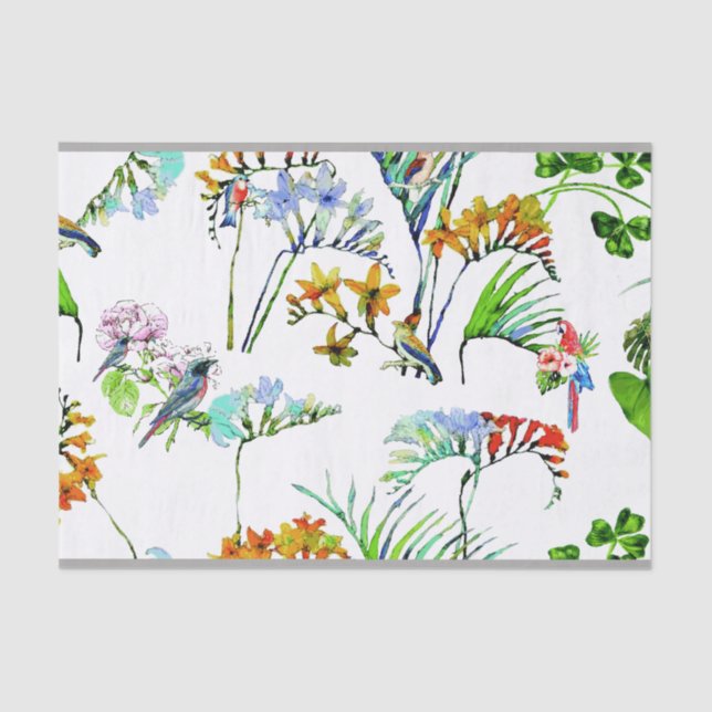 Papel De Seda Flores & pássaros tropicais da ilha (Frente )