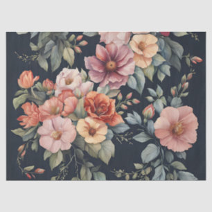 Papel De Seda Flores Pastel em Decoupage de Fundo Escuro