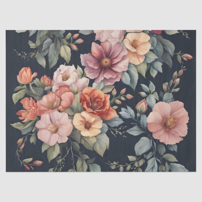 Papel De Seda Flores Pastel em Decoupage de Fundo Escuro (Frente )