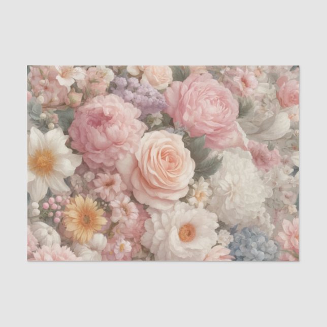 Papel De Seda Flores Pastel Shabby Chic Rosa Floral Casamento (Frente )
