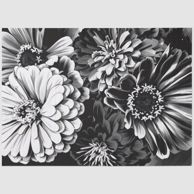 Papel de seda flores pretas e brancas (Frente )