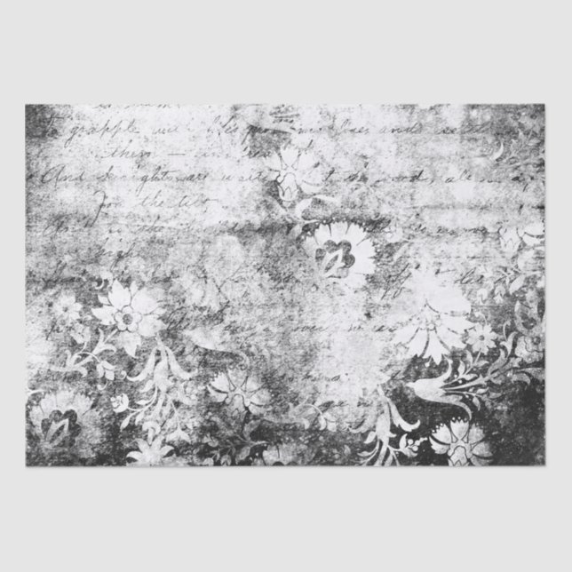 Papel De Seda Flores Pretas e Brancas Esmaecidas (Frente )