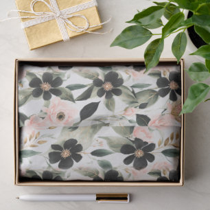 Papel De Seda Flores Pretas e Rosa Concha