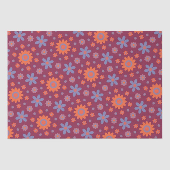Papel De Seda Flores Retro Diversão 70s Hippie Daisy Padrão (Frente )