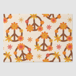 Papel De Seda Flores Retro em Groovy sobre Sinais de Paz e Amor