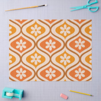 Papel De Seda Flores retrô em padrão ogee laranja e âmbar