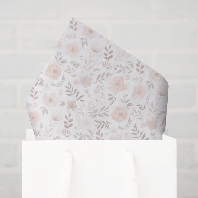 Papel De Seda Flores Rosa Bege de Aniversário (Sacola de presentes)