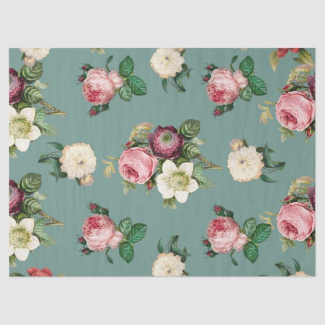 Papel De Seda Flores rosa brancas e roxas (Frente )