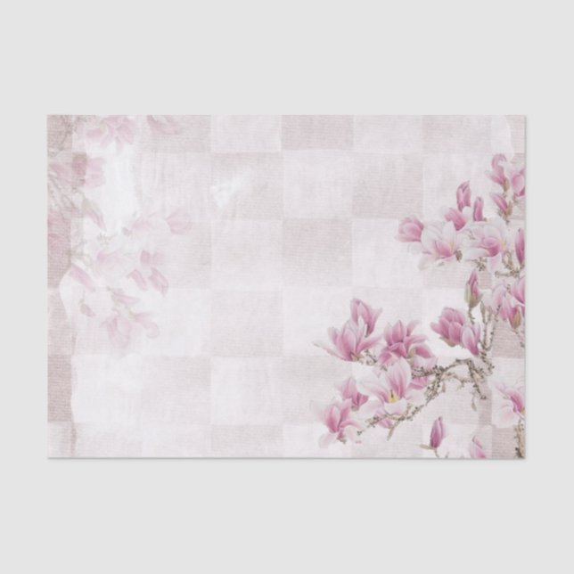 Papel De Seda Flores Rosa Delicadas — Quadro de Verificação Cor- (Frente )
