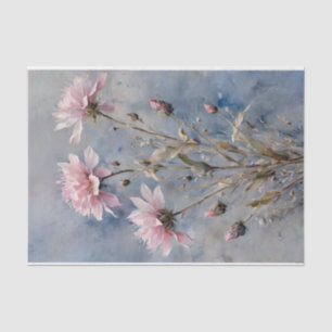 Papel De Seda Flores Rosa e Azul Decoupage Aquarela