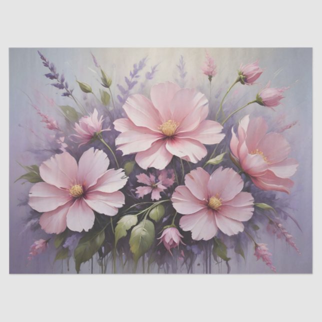 Papel De Seda Flores rosa e desacoplamento de Lavandas (Frente )