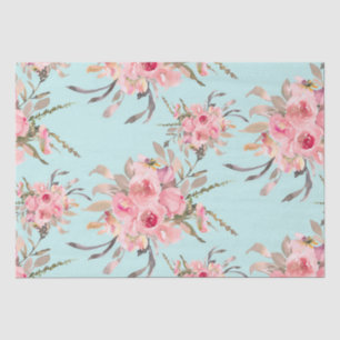 Papel De Seda Flores Rosa Esmagadas no Azul Claro