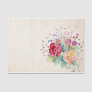 Papel De Seda Flores rosas em Ecru