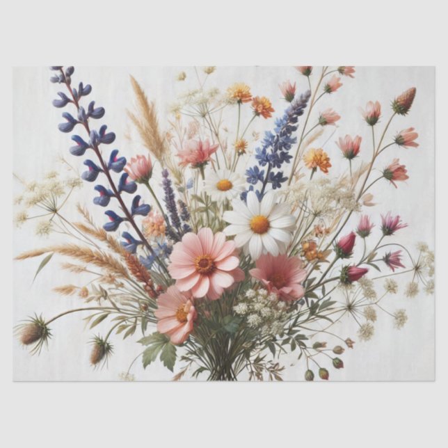 Papel De Seda Flores roxas cor-de-rosa (Frente )