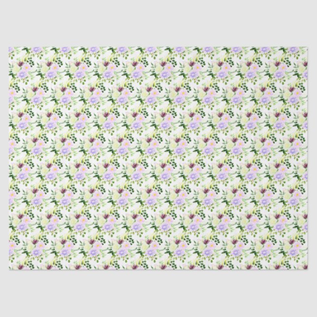 Papel De Seda Flores Roxas de Primavera com Folhagem (Frente )