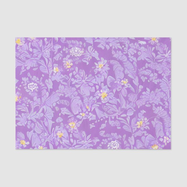 Papel De Seda Flores Roxas e Amarelas Muito Delicadas (Frente )