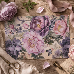 Papel De Seda Flores Roxas e Borboletas Decoupage Vintage