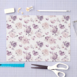 Papel De Seda Flores Roxas e Corações Aniversário